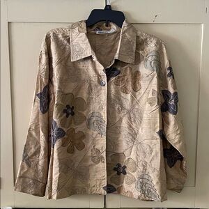 Chico's silk Tan Floral Button-Down Shirt